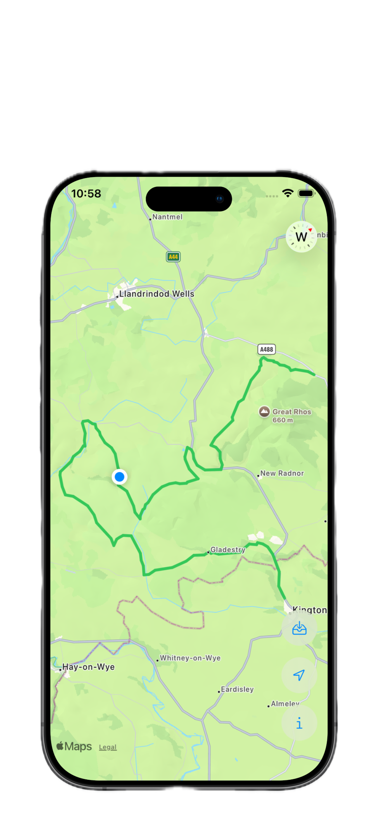 GPX Follow displaying a route on the map